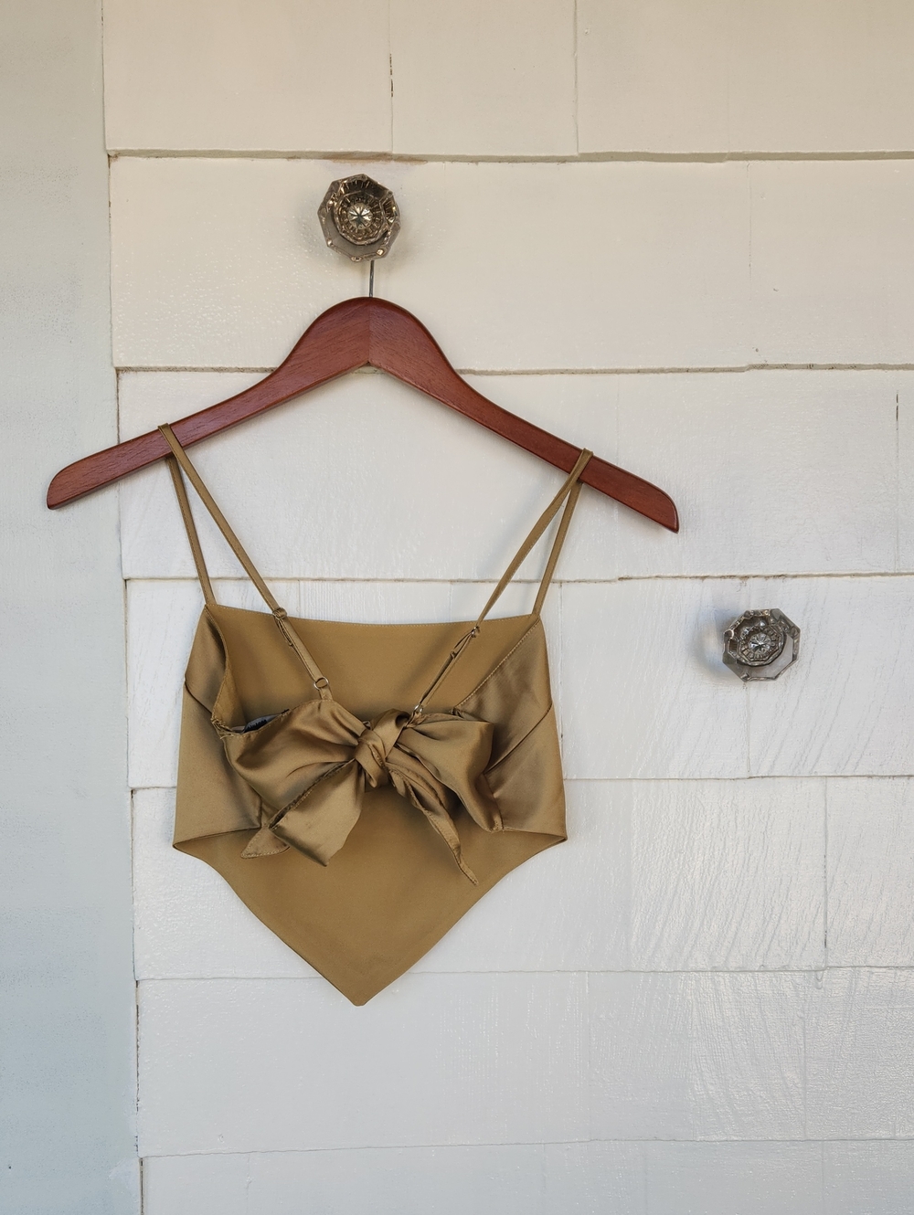 Forever 21 Olive Satin Back Tie Camisole - Size S Going Out Top
